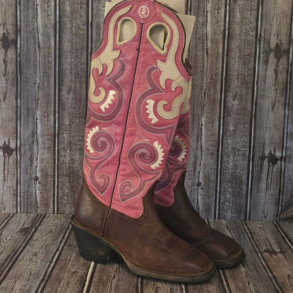Sz 6 B Womens Tony Lama 3R Madera Pink Brown Leather Buckaroo Western Boots